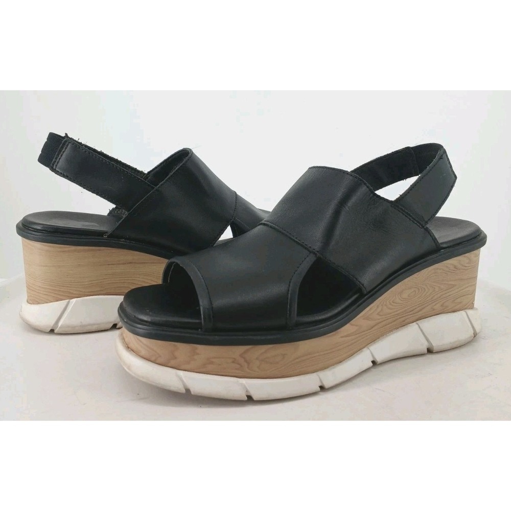 Sorel Joanie III Slingback Womens Leather Platform Wedge Sandals Black SZ 9 C132 - Picture 6 of 10